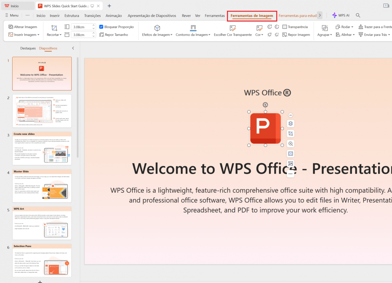 Adicionar texto às imagens no WPS Presentations