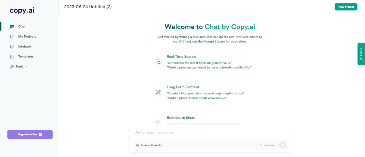 Интерфейс Copy.ai