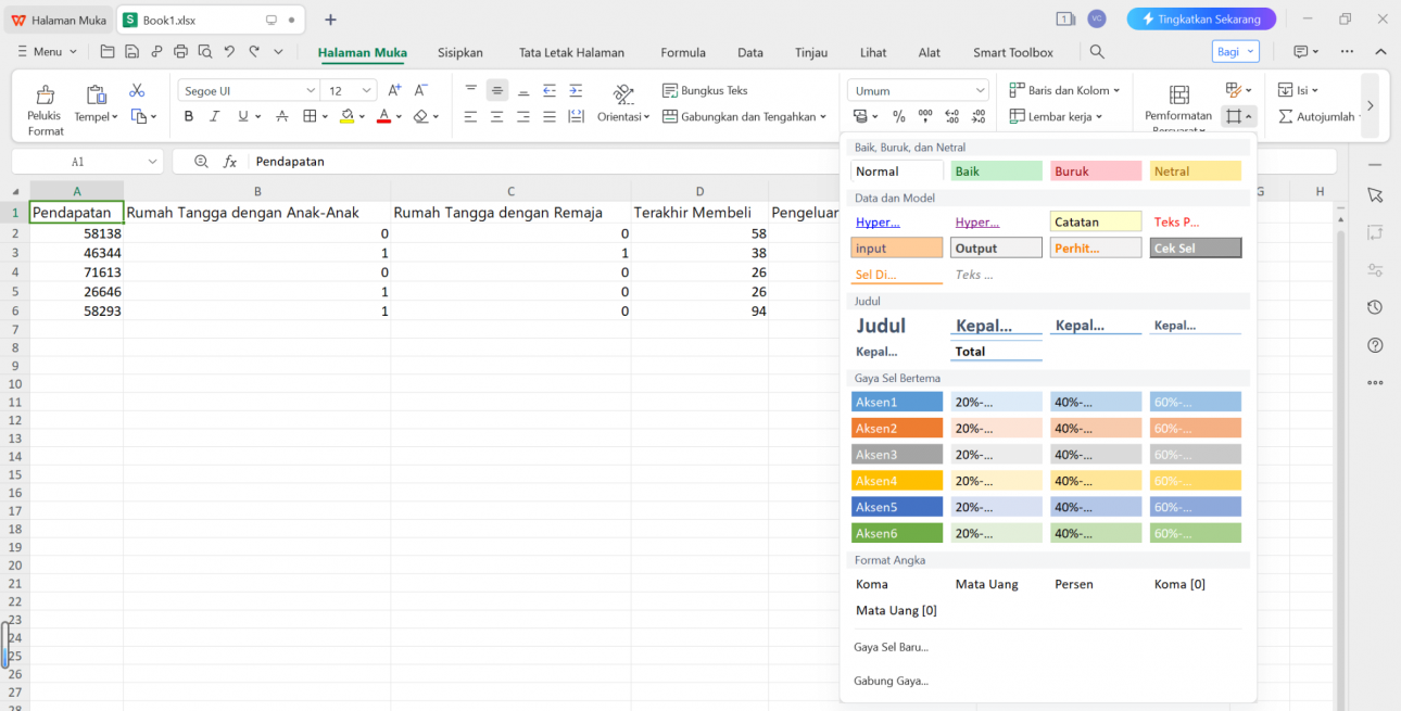 Opsi Gaya Sel WPS Spreadsheet