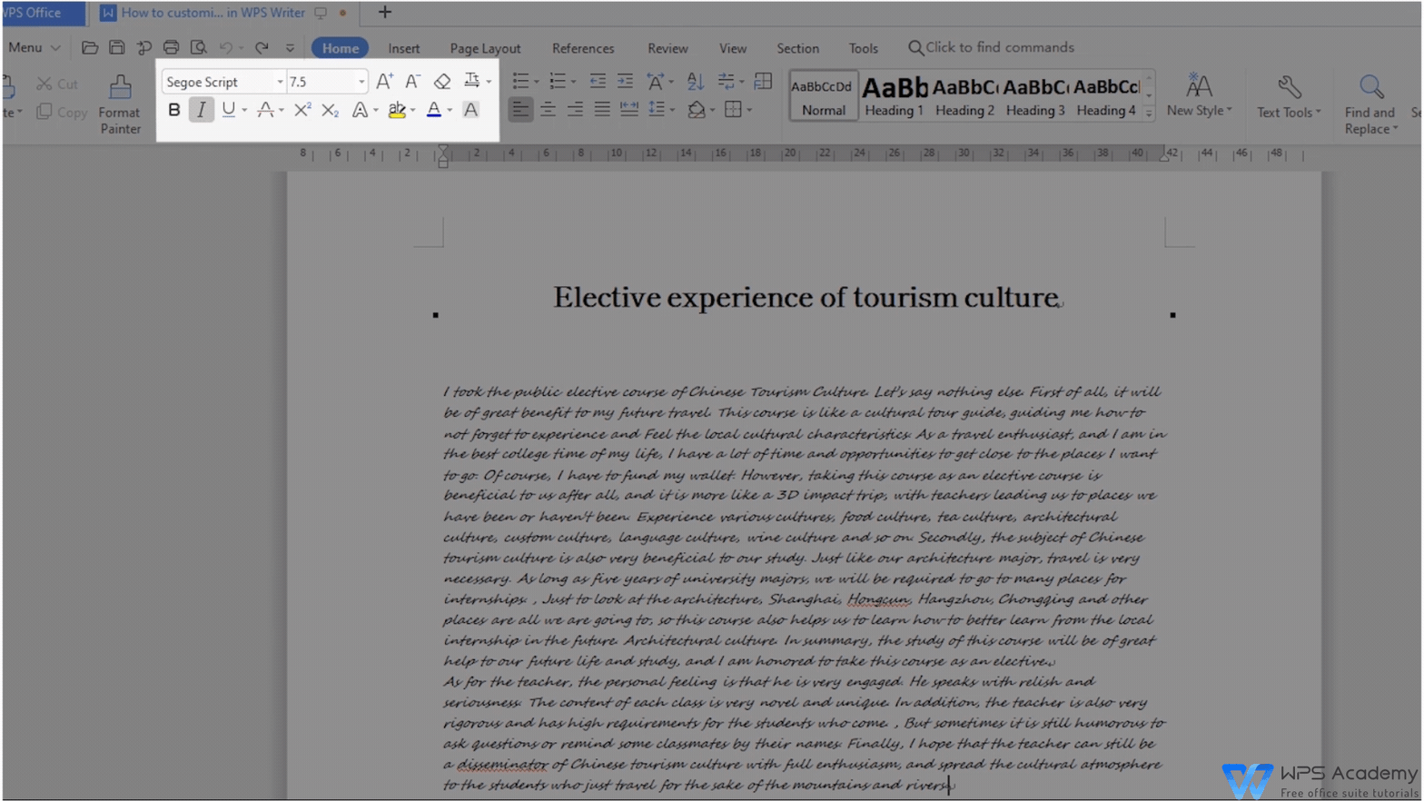 How To Customize The Font In Wps Writer Wps Academy Free Office Courses