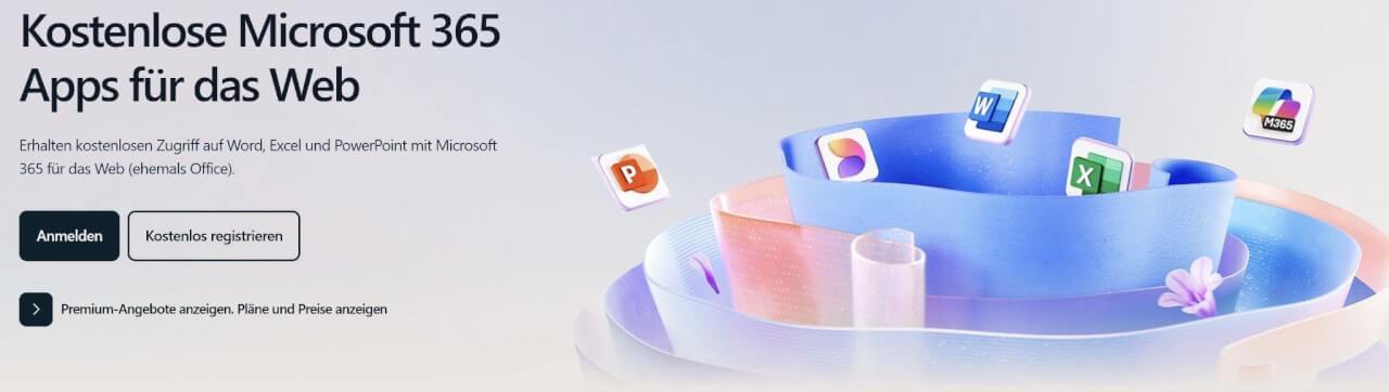 Microsoft Website mit den Apps für das Web