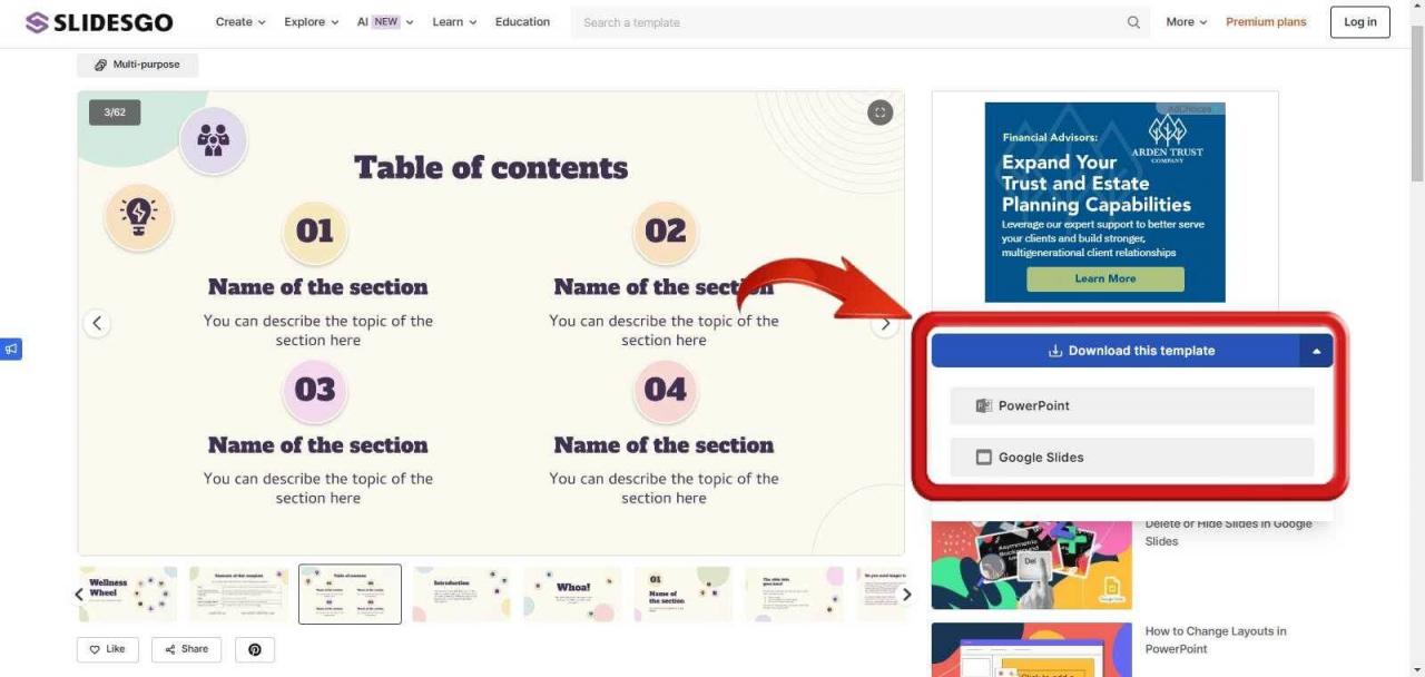 Stáhnout šablonu ze stránky s šablonami Slidego