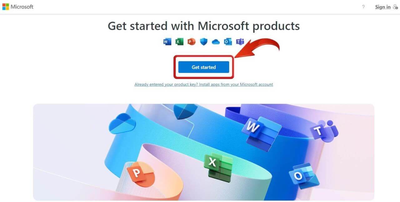 Microsoft Office setup page