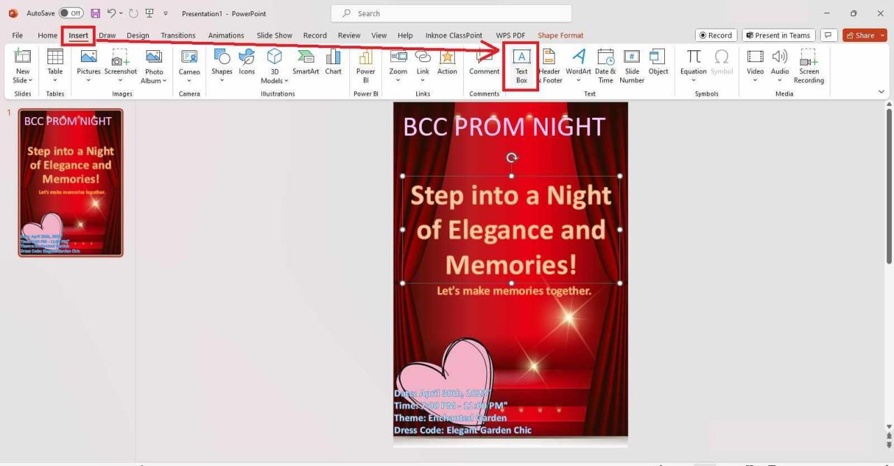 PowerPoint insert text box