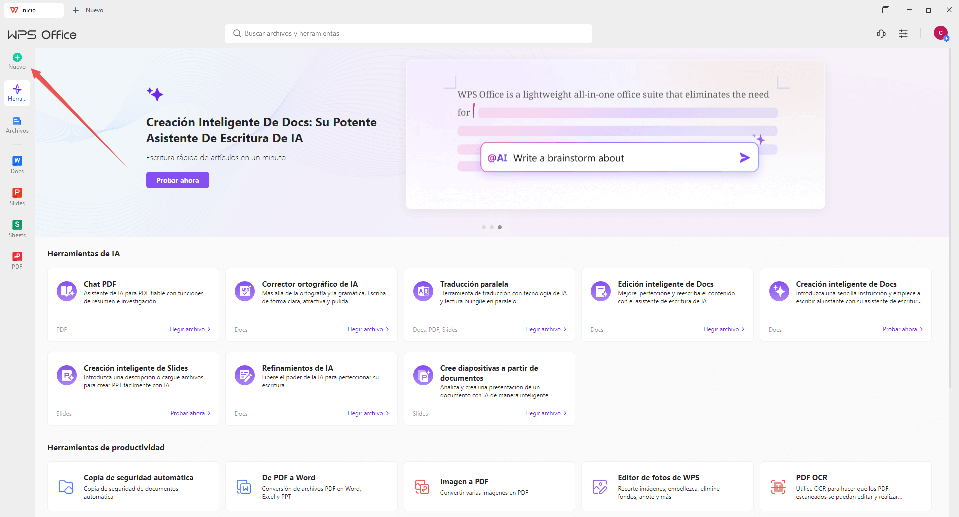 Seleccione crear nuevo documento