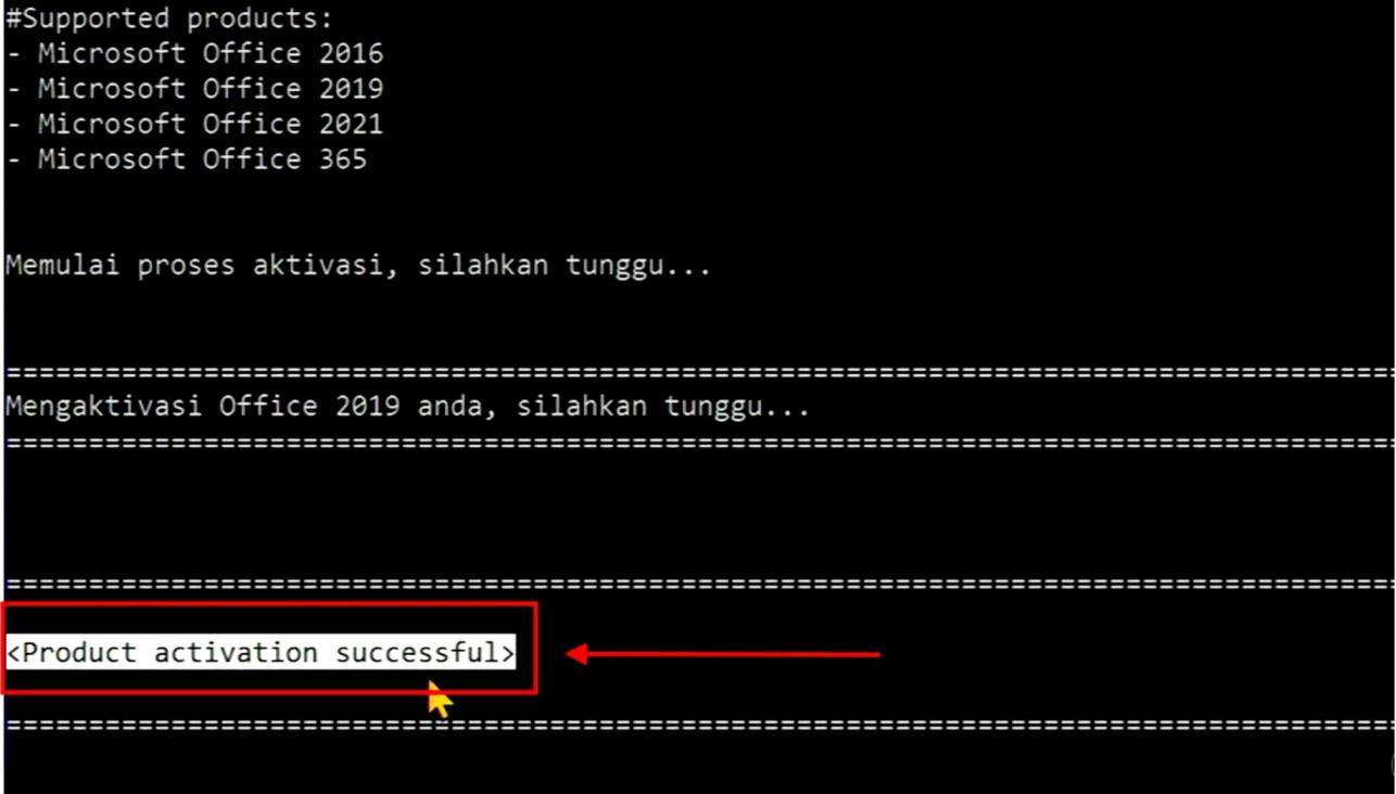 Tampilan ketika proses berhasil
