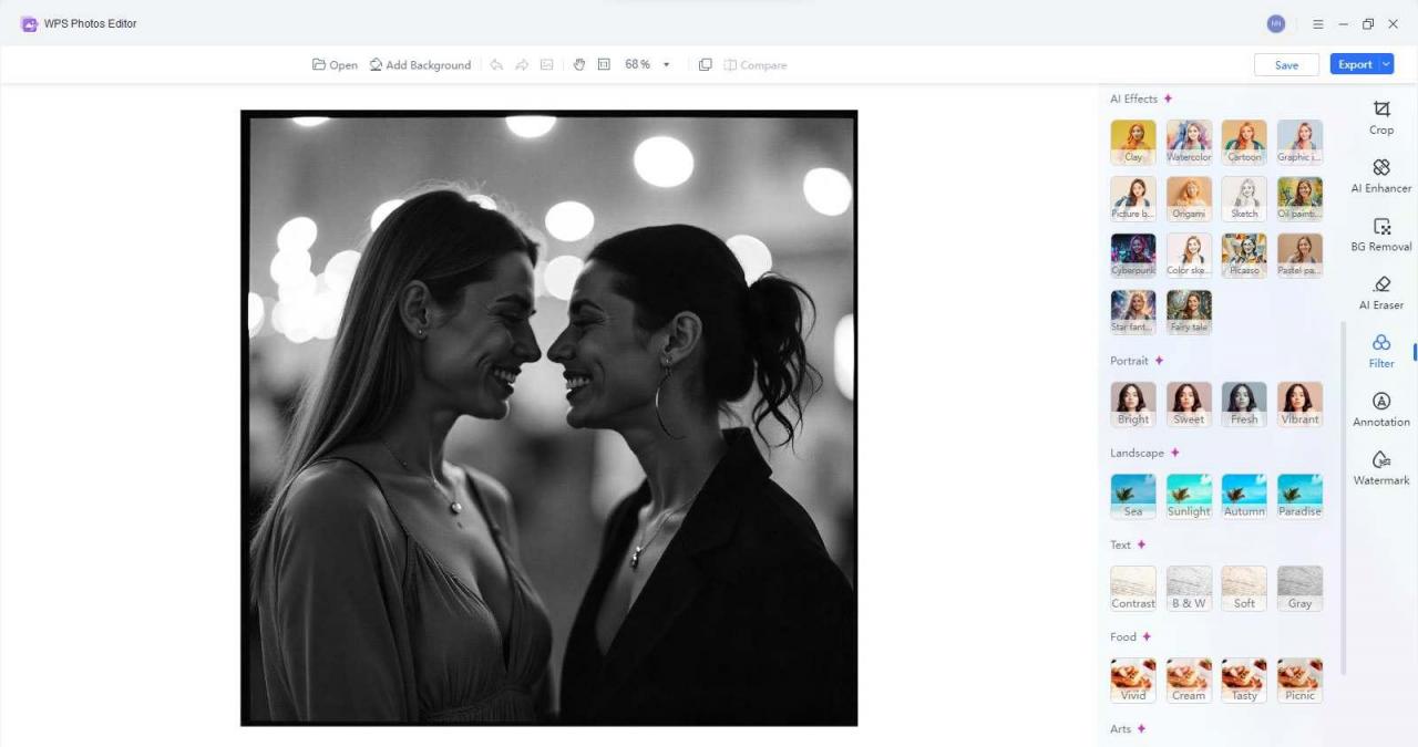 WPS Photo AI Enhancement Option