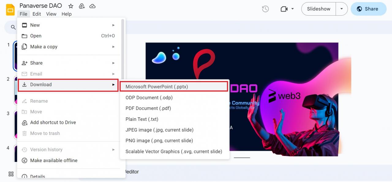 Select Download and then PowerPoint