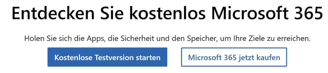 Microsoft Button zum starten der Testversion