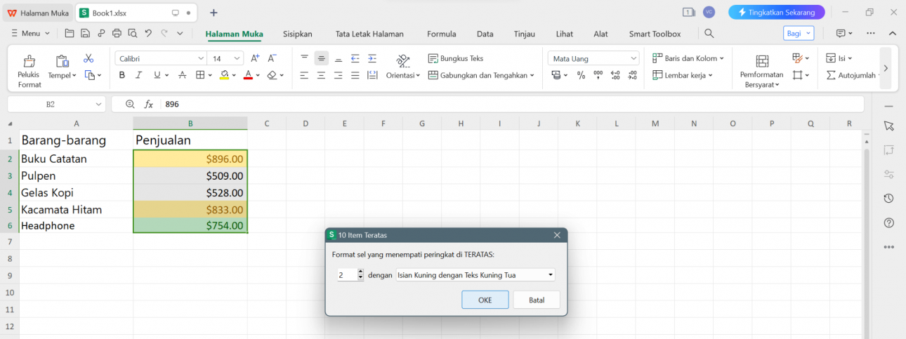 Ubah Aturan Teratas/Bawah WPS Spreadsheet