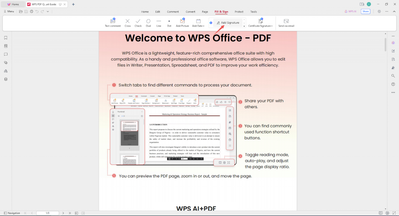 Select Comment the Add signature