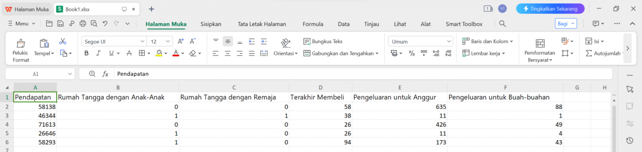 WPS Spreadsheet memilih sel