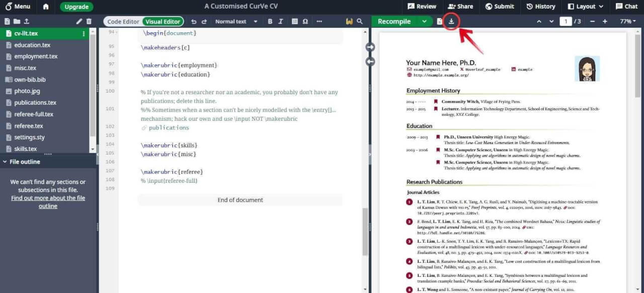 Télécharger le fichier *.TEX sur Overleaf