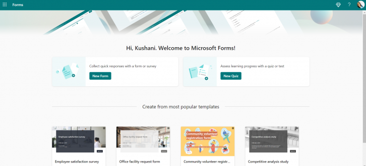 Microsoft Forms Home Page