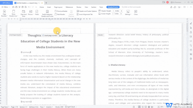 Configure headers and footers for different sections of a document