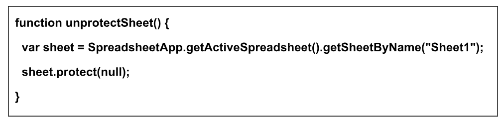 function unprotect Sheet