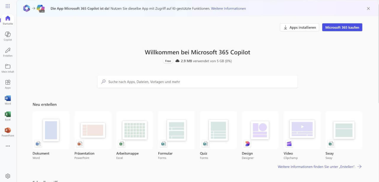 Microsoft 365 Arbeitsbereich