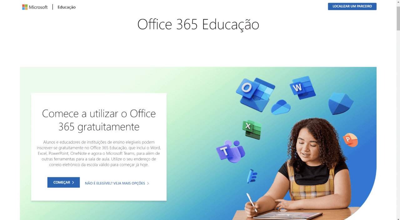 página inicial do office education