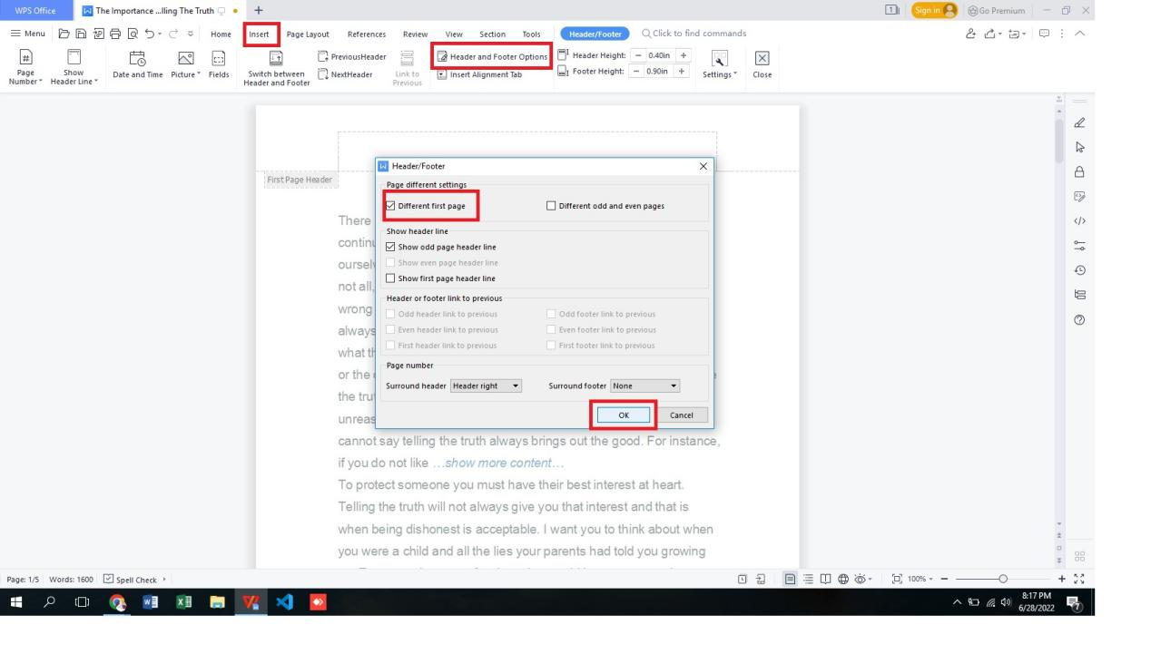 close header and footer in word