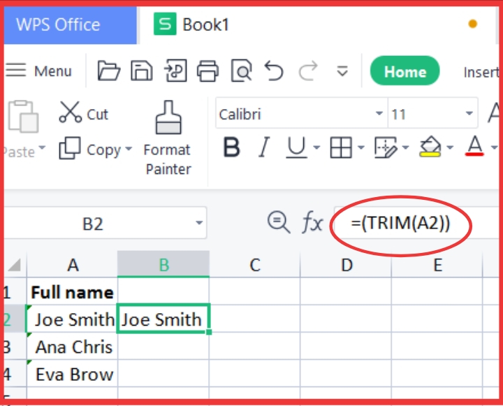 remove spaces before text in excel formula