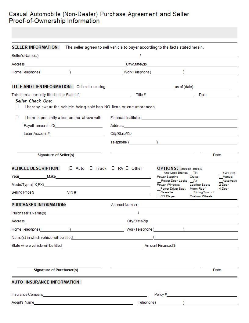 Casual Automobile Purchase Agreement