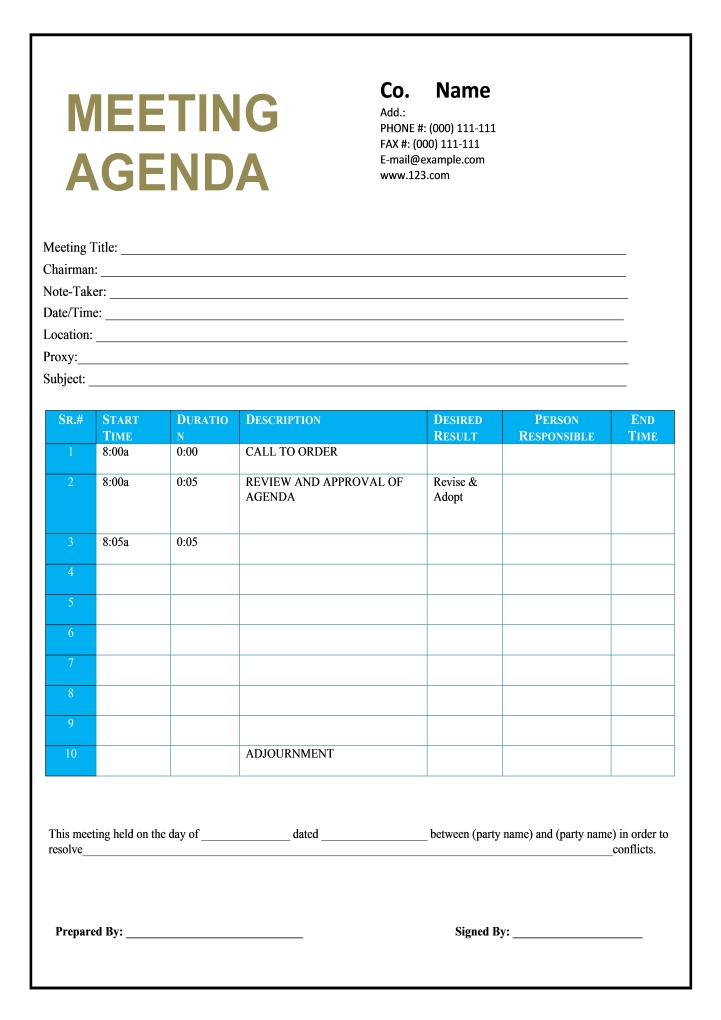 Meeting Templates Excel