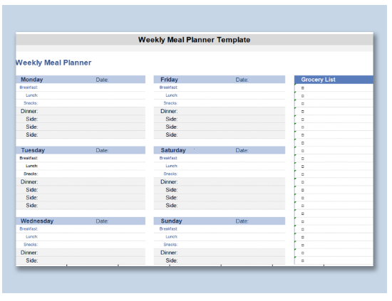 Menu Planner Template Excel