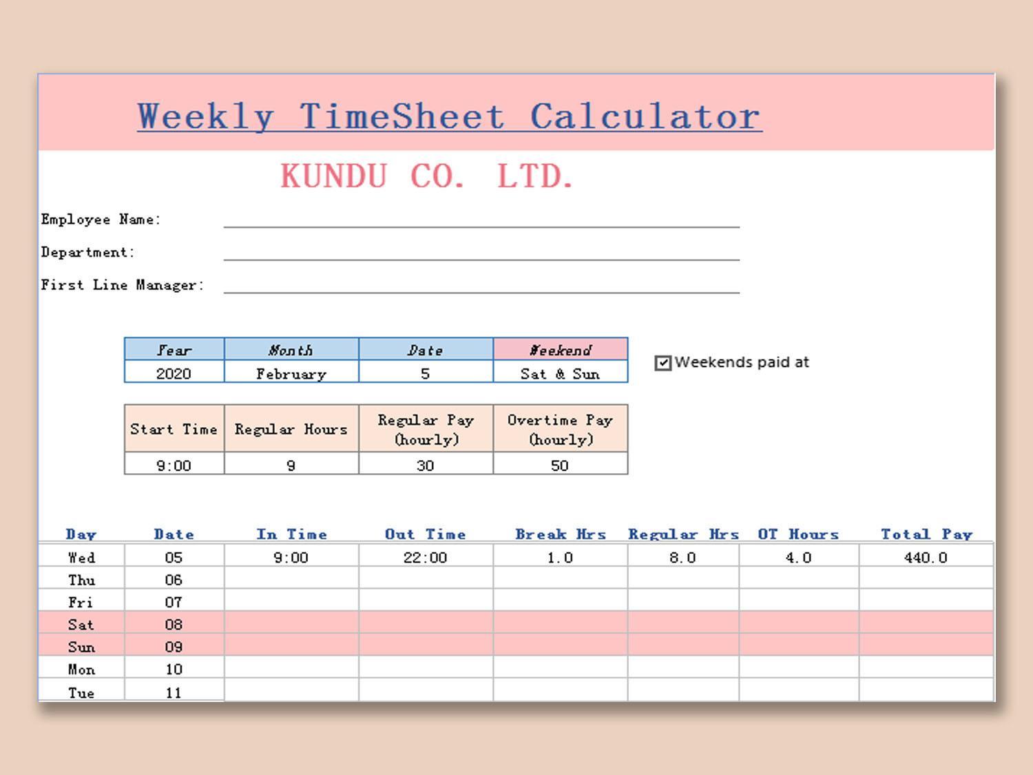 Weekly Time Sheet Excel Weekly Timesheet