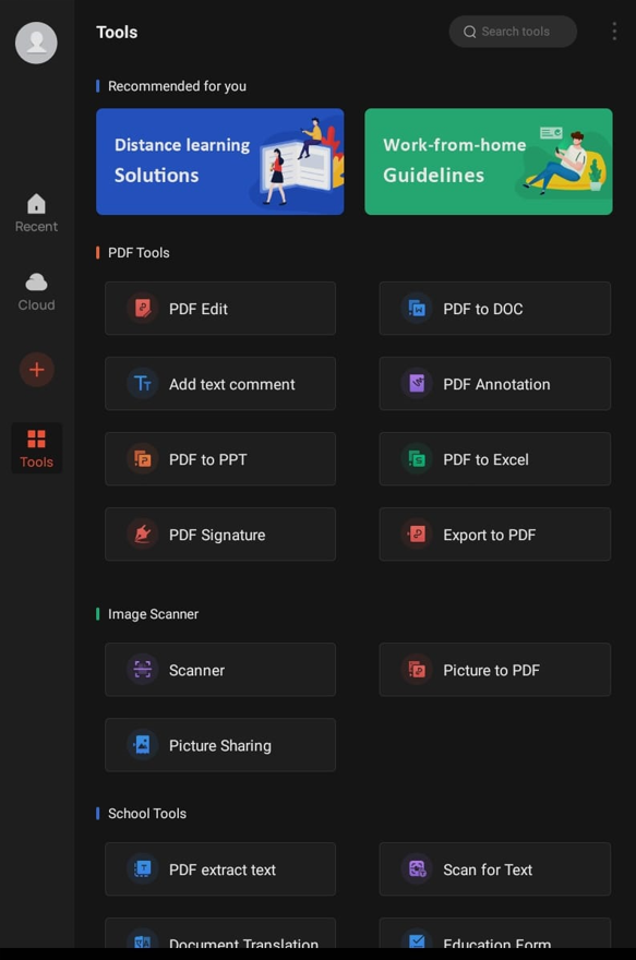 Open PDF Edit from WPS Office mobile Tools menu Open PDF Edit from WPS Office mobile Tools menu