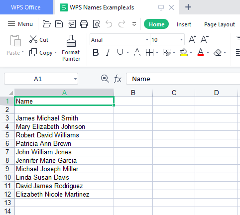 spreadsheet containing names spreadsheet containing names