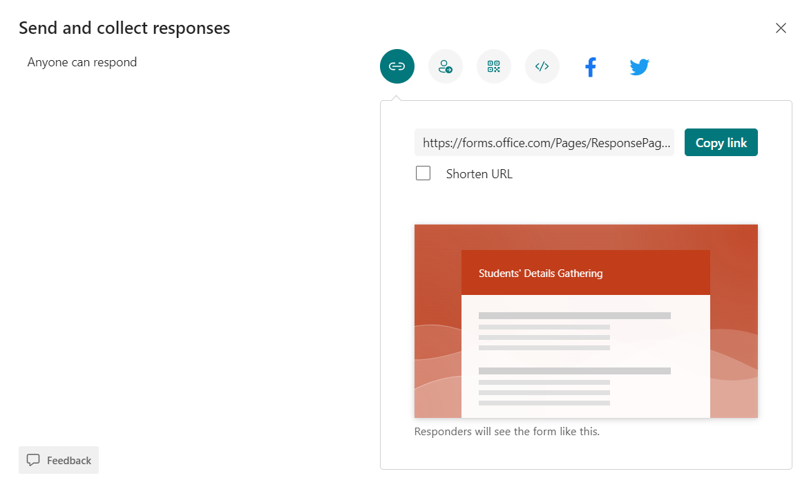 Send the form Microsoft Forms