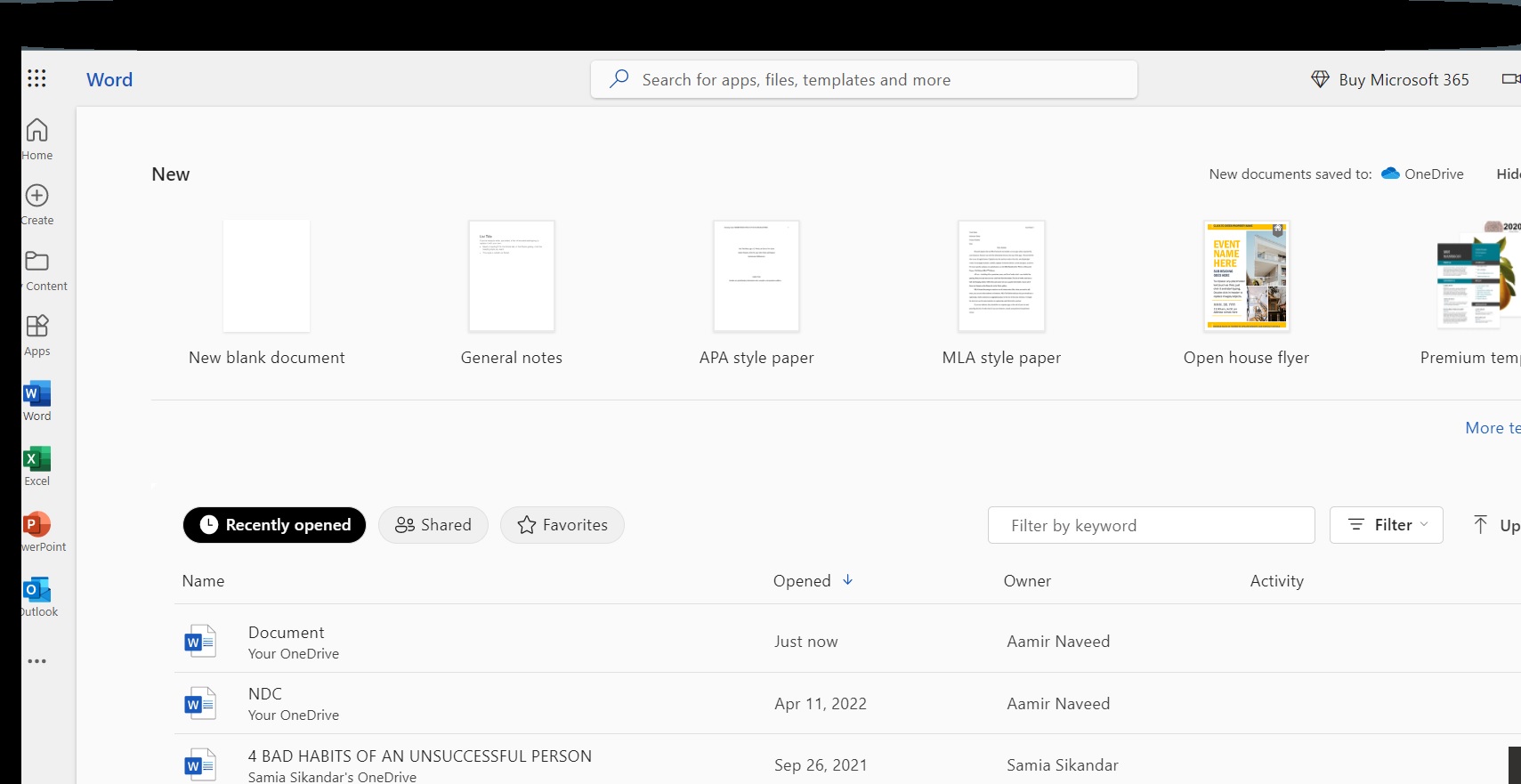 Word 웹 버전 홈페이지
