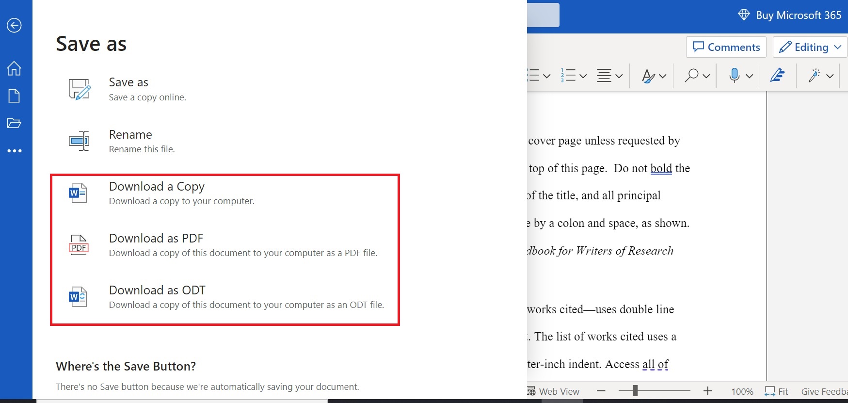 다양한 다른 이름으로 저장 옵션