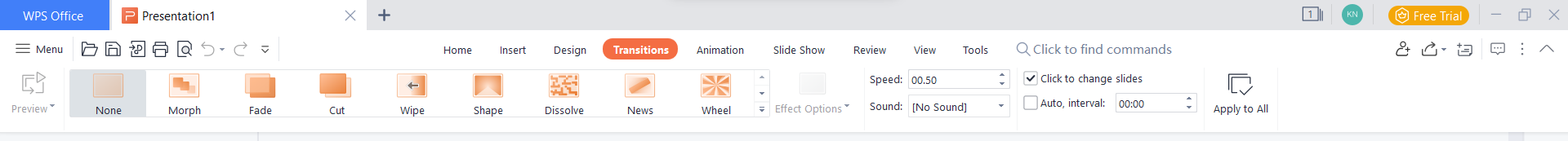 WPS Office Presentation Transition