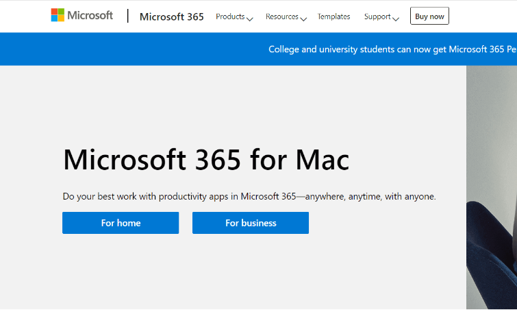 Janela de download do Microsoft 365 no navegador do Mac