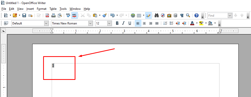 page number present in openoffice
