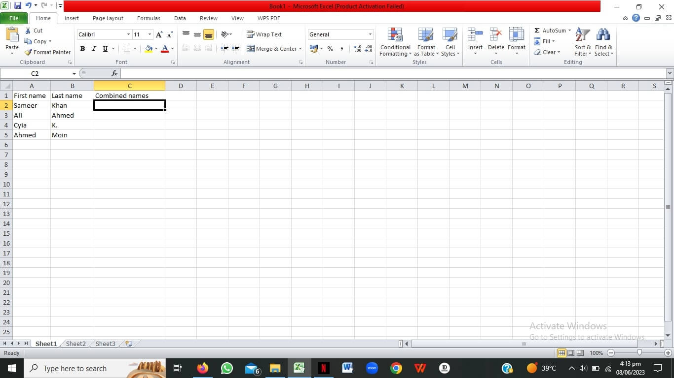 Bagaimana menggabungkan nama depan dan nama belakang di Excel