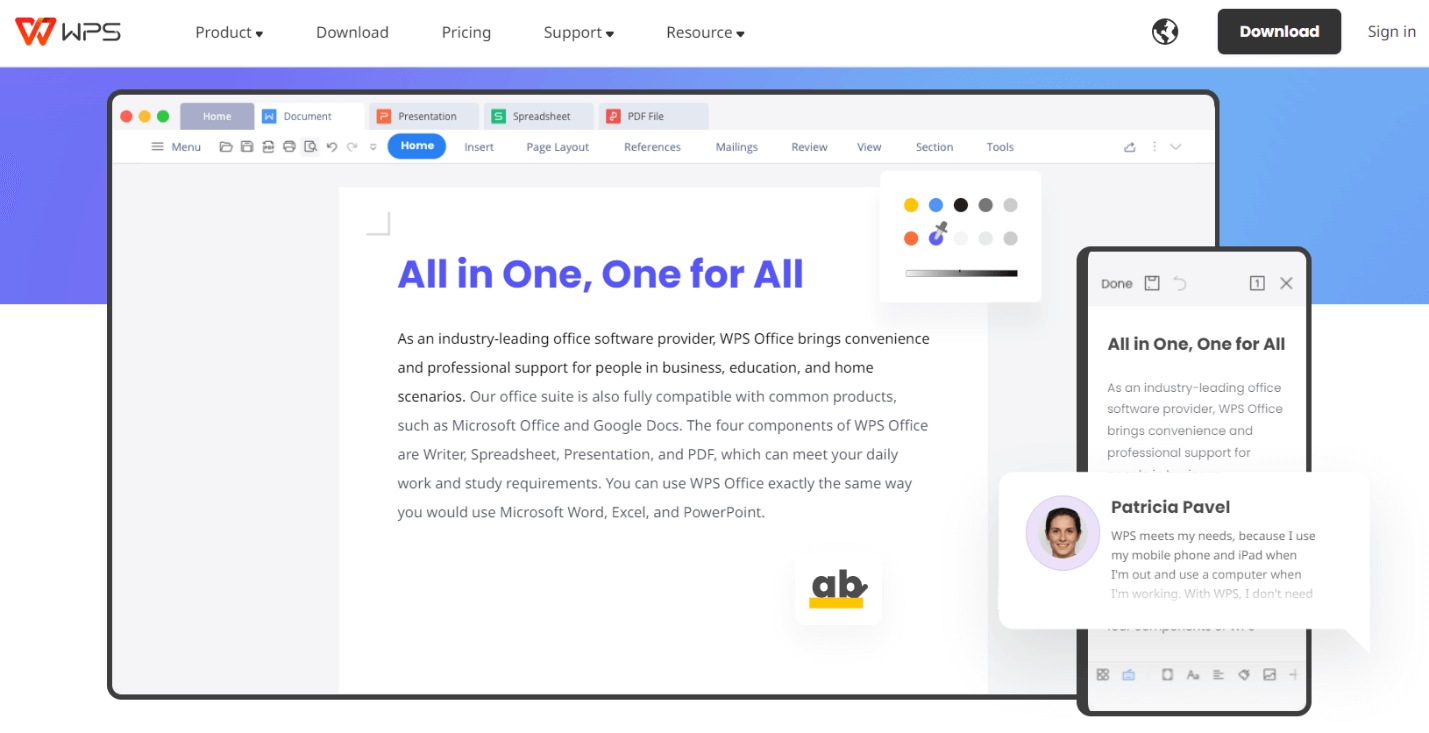 Imagen del sitio web de WPS Office