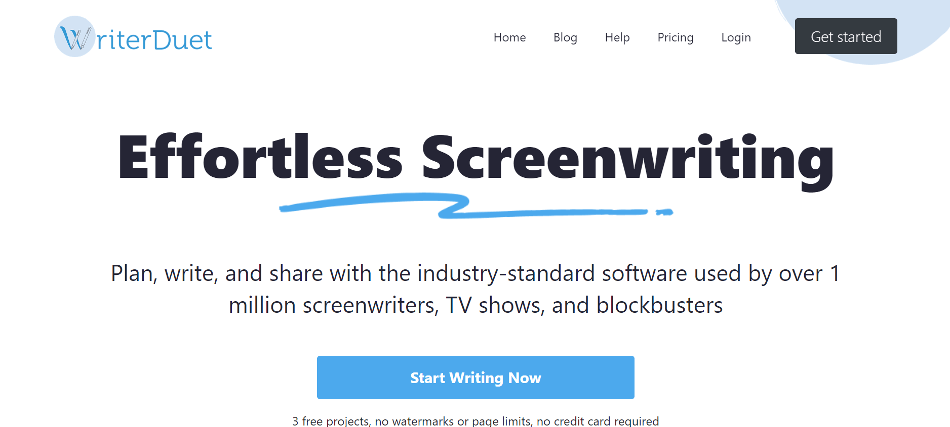 Imagen del sitio web de WriterDuet