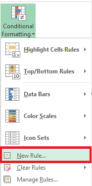 Excel Conditional formatting drop down menu