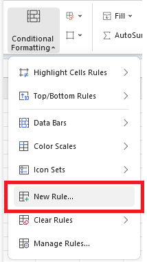 WPS Spreadsheet Conditional formatting drop-down menu
