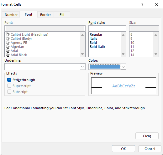 Excel Format Cells dialog box
