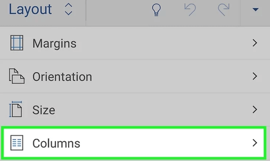 Columns in Microsoft Word App