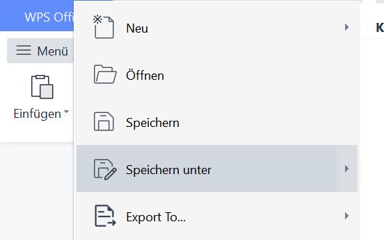 Dateiexportfunktion WPS