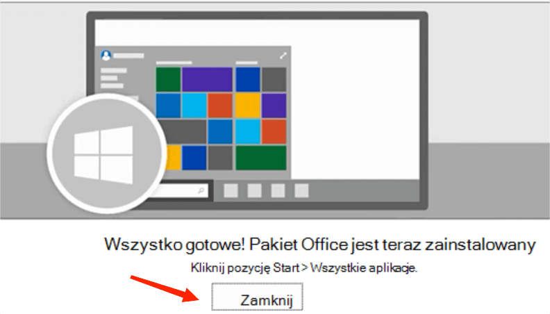 opcja zamknięcia MS Office 2019