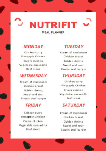 Meal plan template PDF