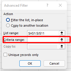 Criteria Range field