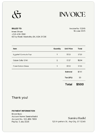 Fashion Invoice template