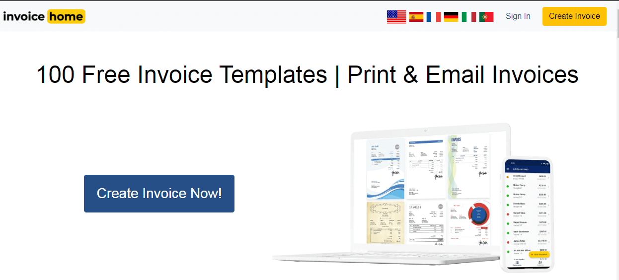 Invoice hone website