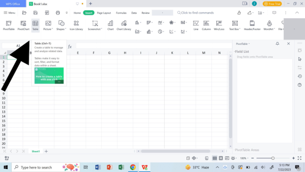 WPS Spreadsheet insert table